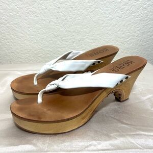 Vintage Y2K Kors Michael Kors Heeled Flip Flop Thong Sandal White Leather Size 8